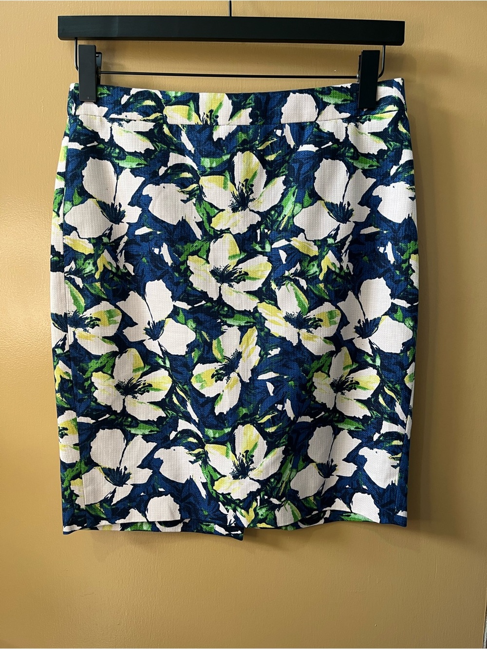 J. Crew Navy, White & Green Floral Pencil Skirt